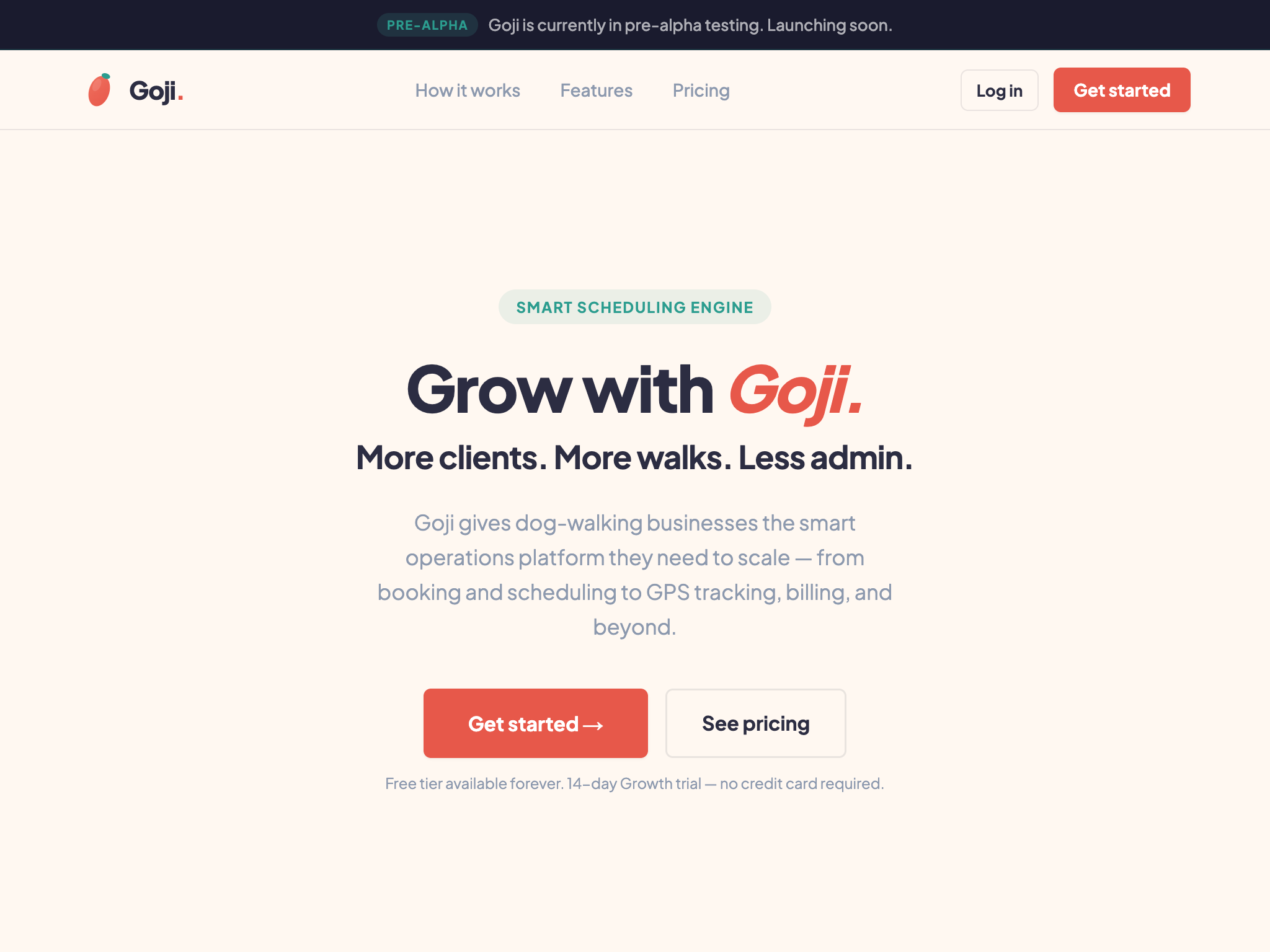 Goji dog walking management platform screenshot